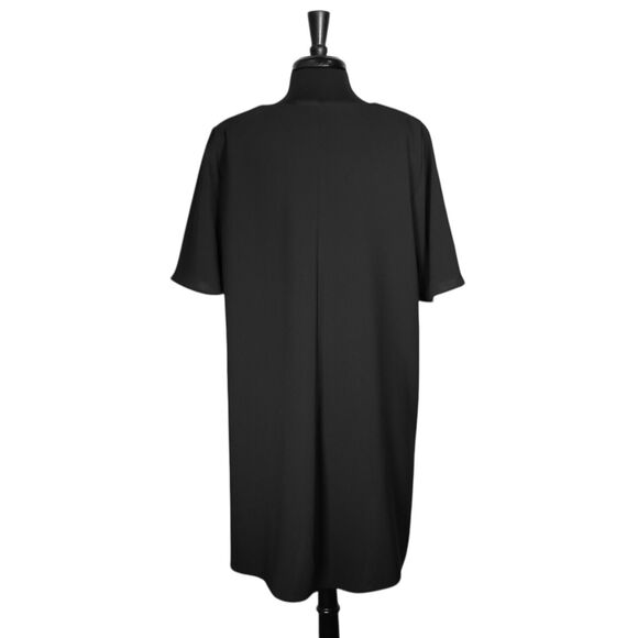 Zara Women's Dress Black V-Neck Short Flared Sleeve Relaxed Fit Shift Tunic XL - Picture 2 of 9